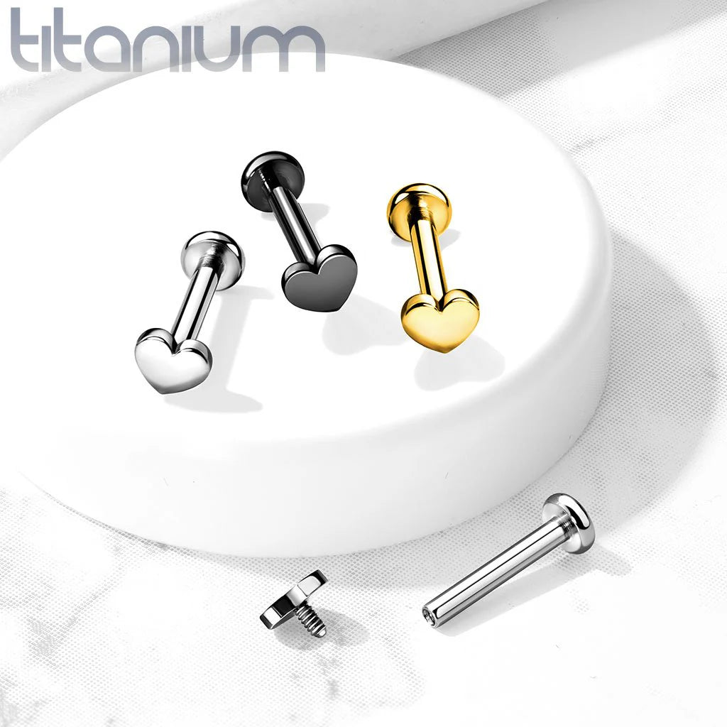 TITANIUM DAINTY LOVE HEART FLAT BACK LABRET