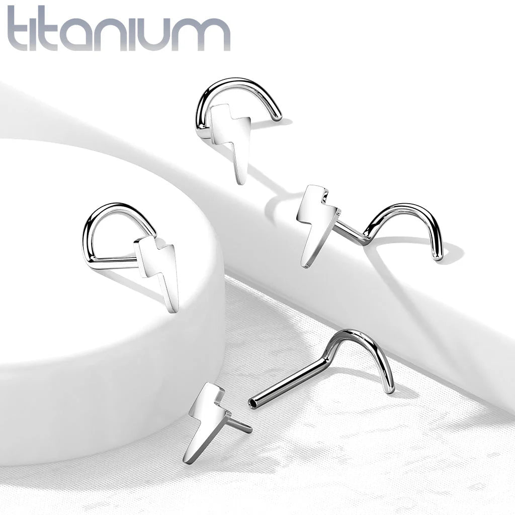 TITANIUM DAINTY PLAIN LIGHTNING BOLT NOSE STUD