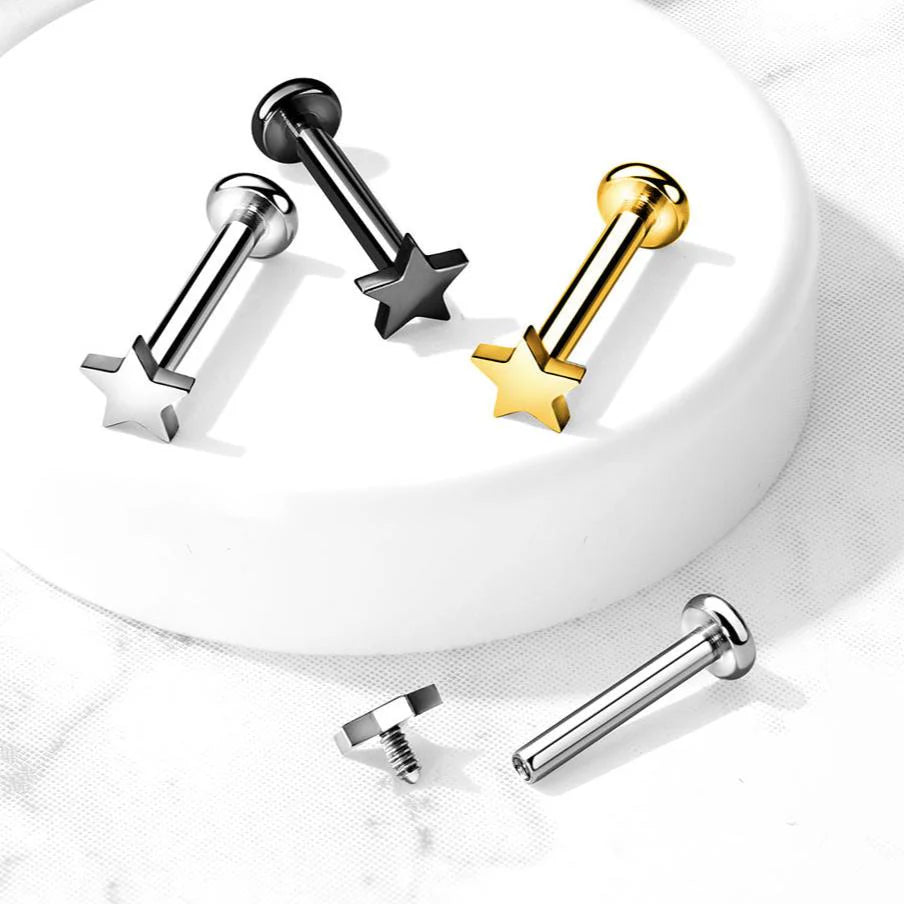 TITANIUM DAINTY PLAIN STAR FLAT BACK LABRET STUD