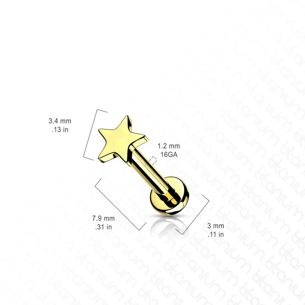 TITANIUM DAINTY PLAIN STAR FLAT BACK LABRET STUD