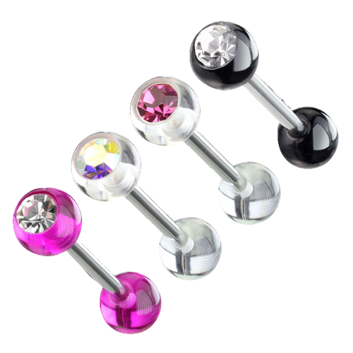 MULTI PACK OF 4 CRYSTAL TOP BARBELL - 16MM - 14 GAUGE
