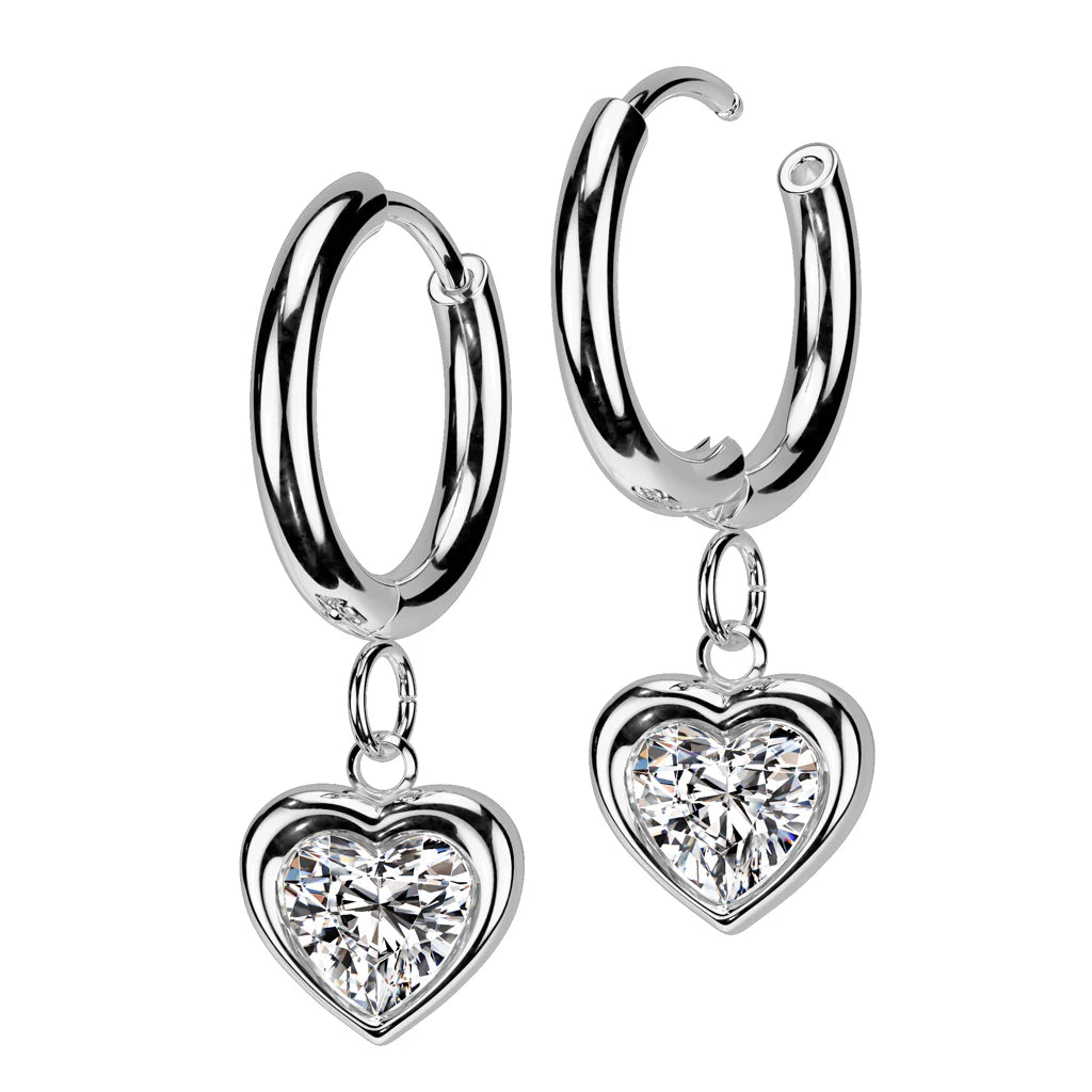 SILVER CRYSTAL LOVE HEART CHARM HOOP EARRINGS