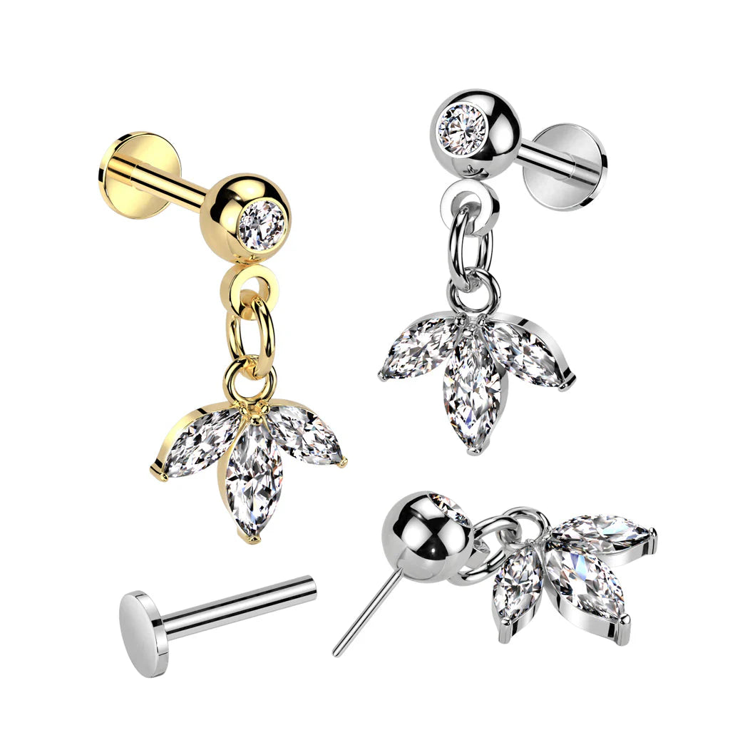 CRYSTAL MARQUISE CHARM THREADLESS FLAT BACK PUSH IN LABRET STUD -8MM