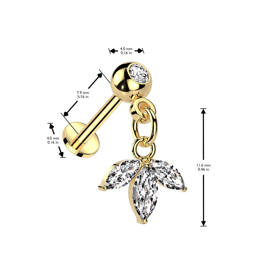 CRYSTAL MARQUISE CHARM THREADLESS FLAT BACK PUSH IN LABRET STUD -8MM