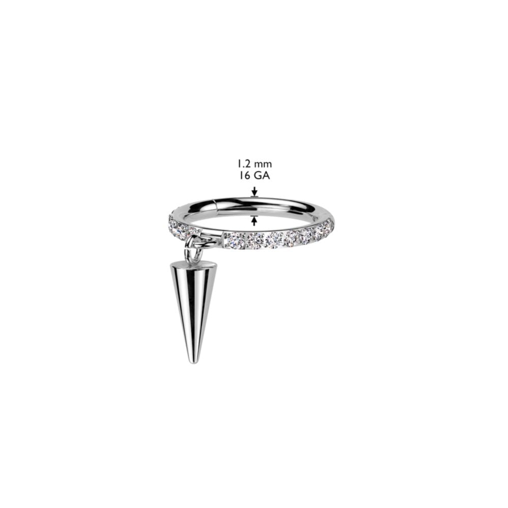 TITANIUM CRYSTAL ROW & CONE SPIKE CHARM HOOP - 8MM
