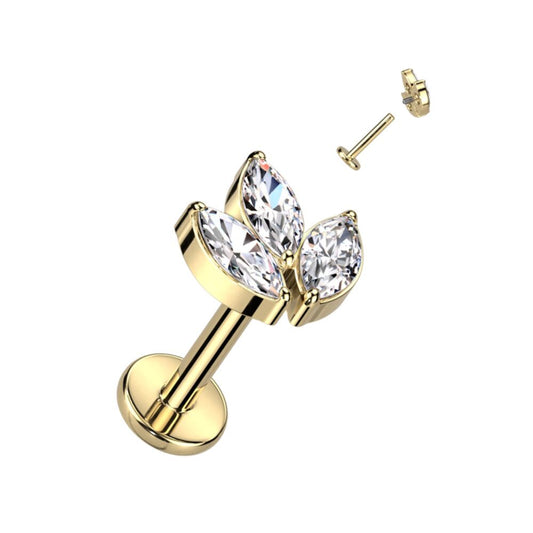 TITANIUM TRIPLE MARQUISE FLAT BACK LABRET
