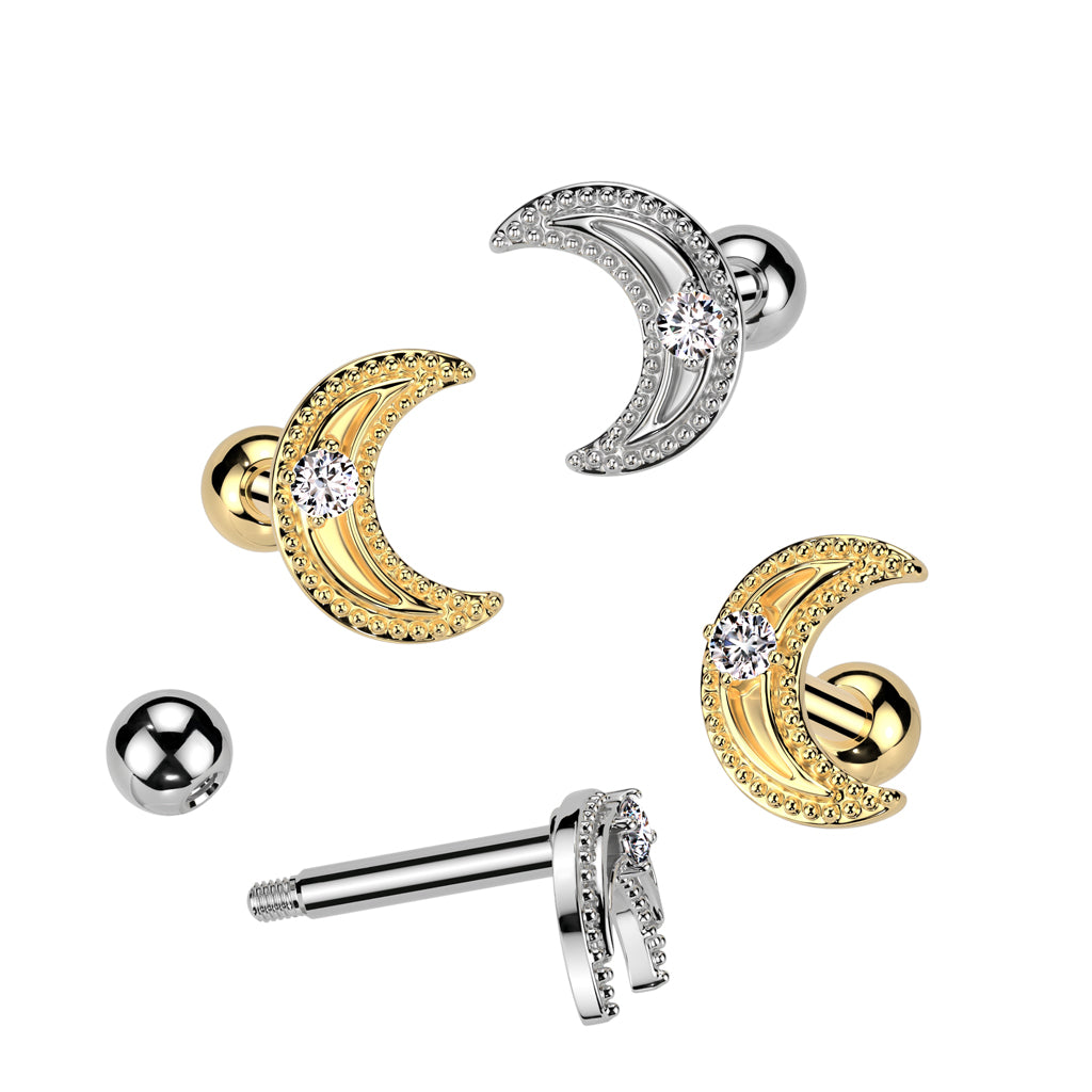 CRESCENT MOON WITH CRYSTAL CENTRE BARBELL