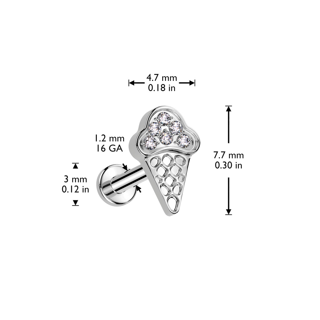 TITANIUM ICE CREAM CONE CRYSTAL FLAT BACK LABRET - 8MM