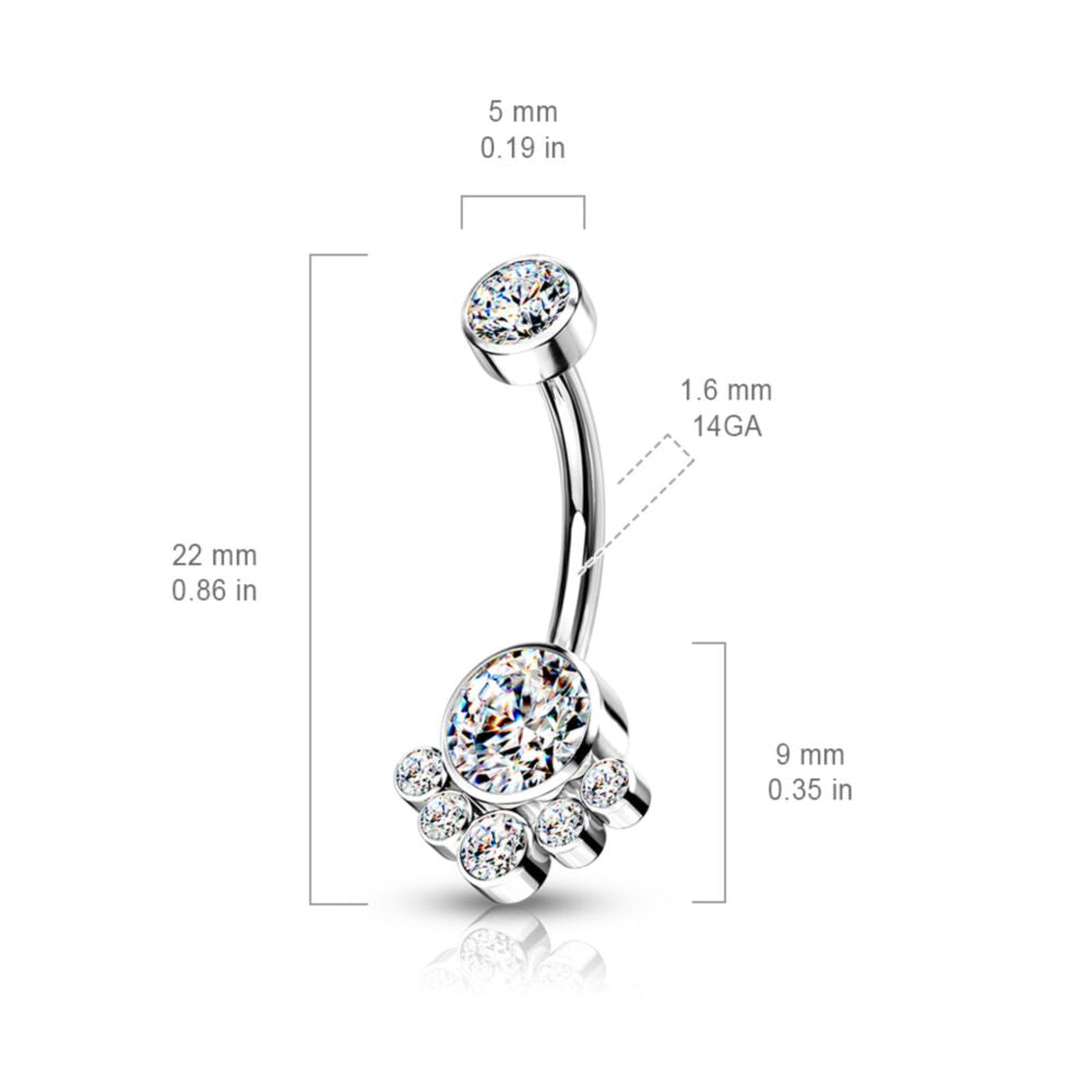 TITANIUM CRYSTAL CLUSTER BELLY BARBELL - 10MM