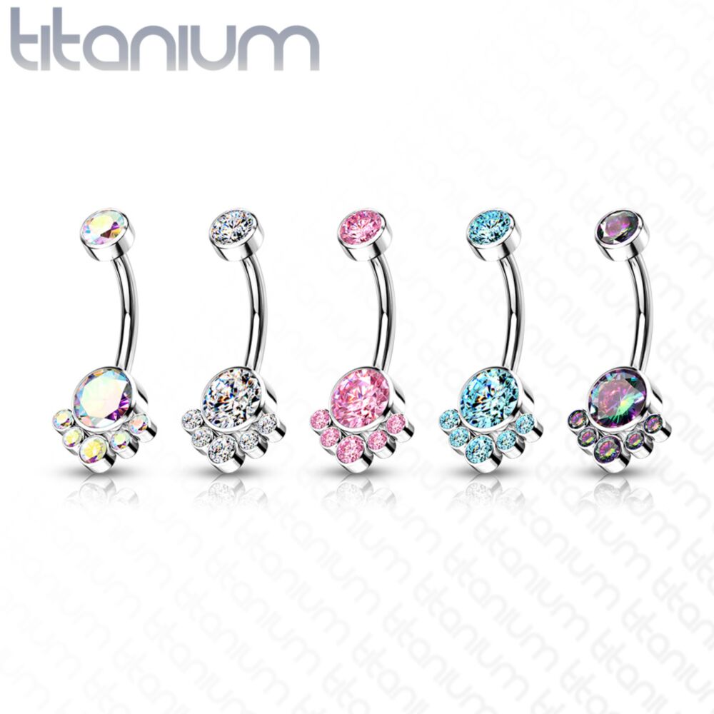 TITANIUM CRYSTAL CLUSTER BELLY BARBELL - 10MM