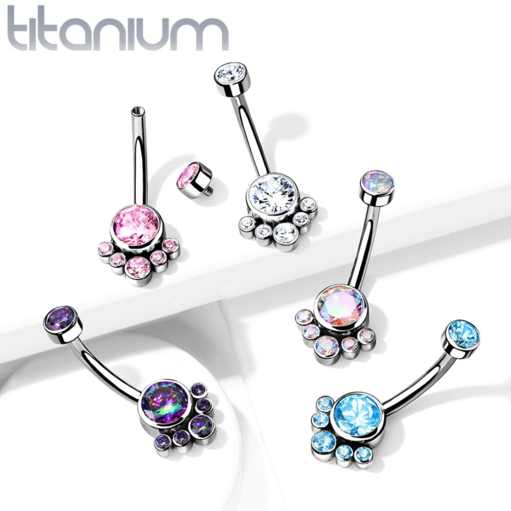 TITANIUM CRYSTAL CLUSTER BELLY BARBELL - 10MM