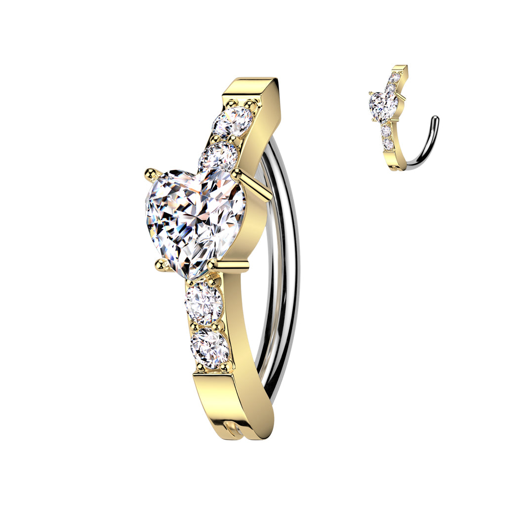 CRYSTAL LINED LOVE HEART CENTRE BELLY RING CLICKER HOOP- 12MM