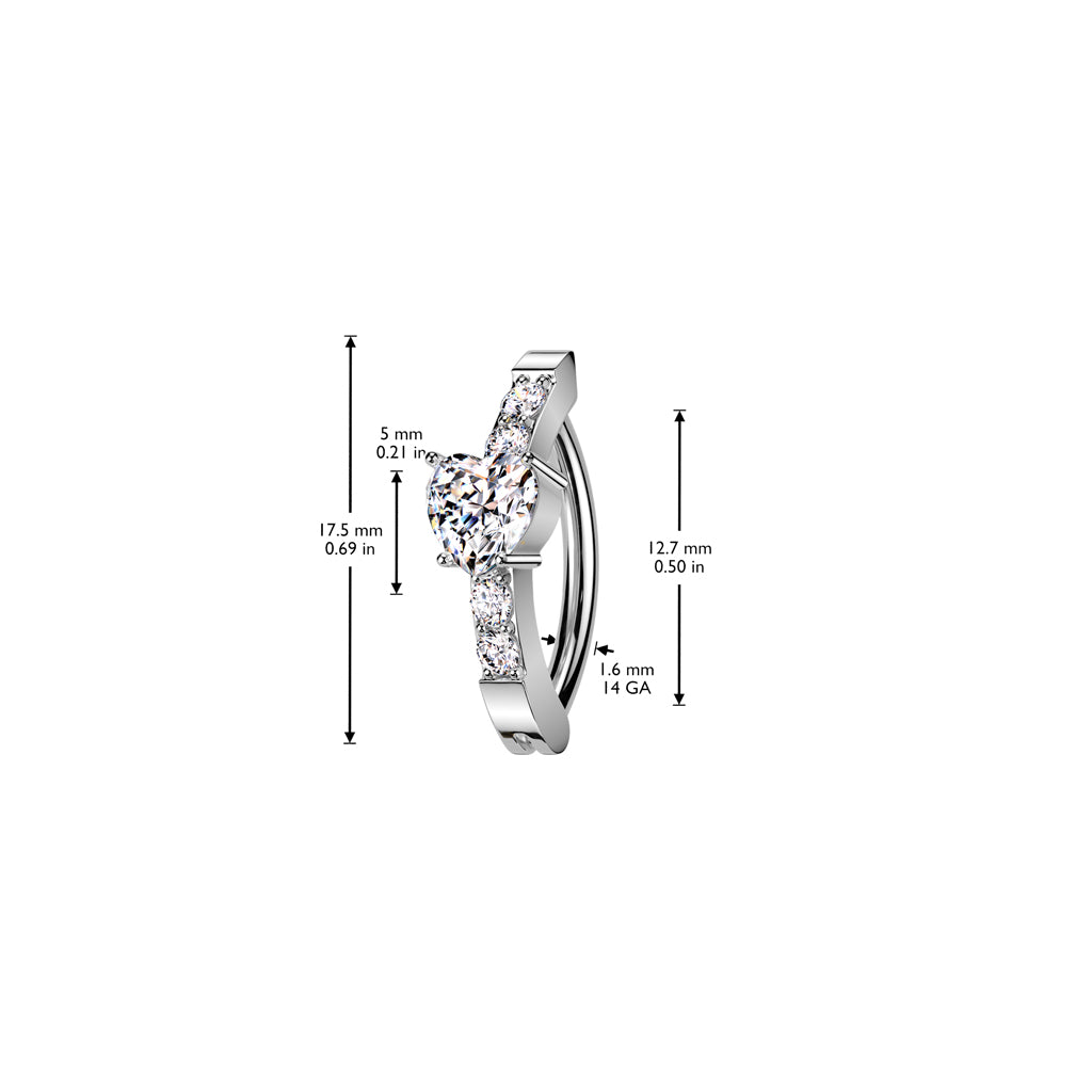 CRYSTAL LINED LOVE HEART CENTRE BELLY RING CLICKER HOOP- 12MM