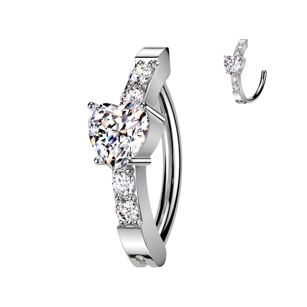 CRYSTAL LINED LOVE HEART CENTRE BELLY RING CLICKER HOOP- 12MM