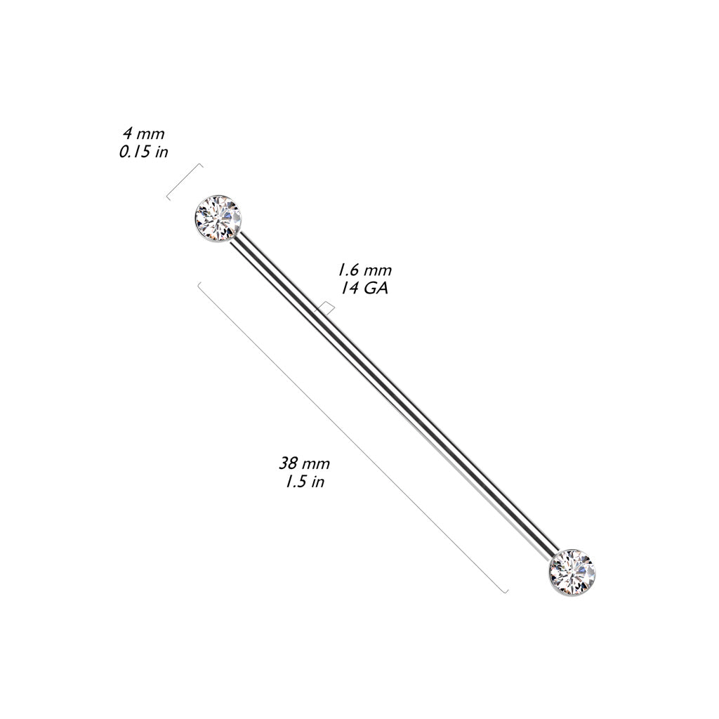 TITANIUM DOUBLE CRYSTAL INDUSTRIAL BARBELL -38MM THREADLESS