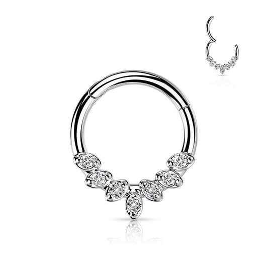 DAINTY MARQUISE TEARDROP CRYSTAL HINGE CLOSE HOOP - 8MM - 16 GAUGE