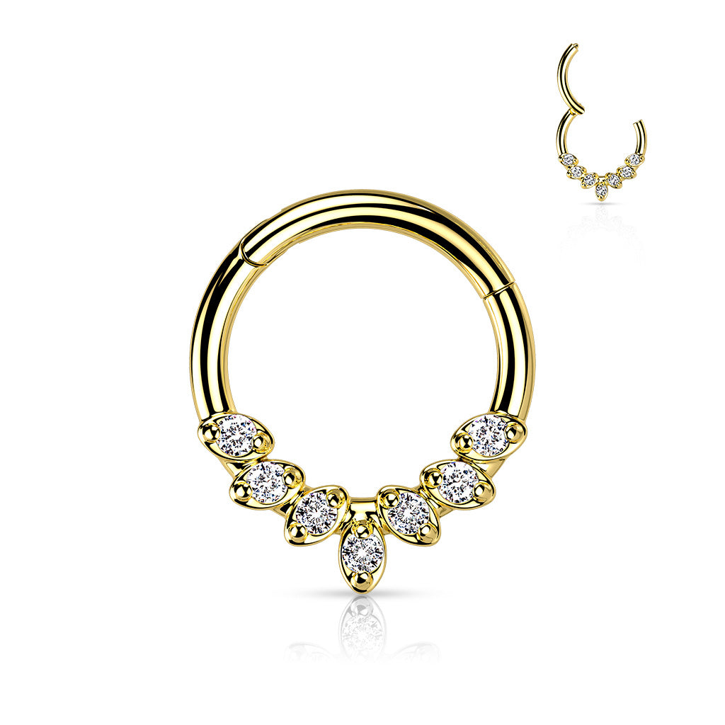 DAINTY MARQUISE TEARDROP CRYSTAL HINGE CLOSE HOOP - 8MM - 16 GAUGE