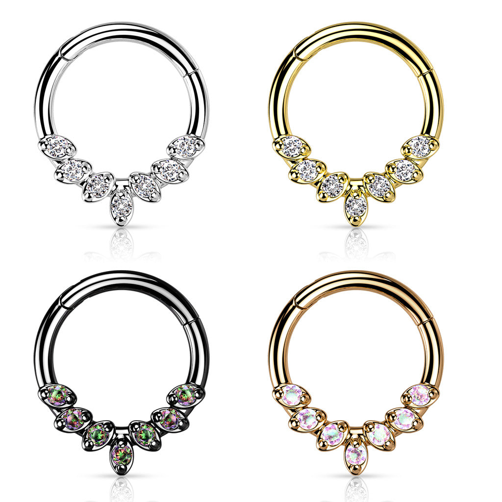 DAINTY MARQUISE TEARDROP CRYSTAL HINGE CLOSE HOOP - 8MM - 16 GAUGE