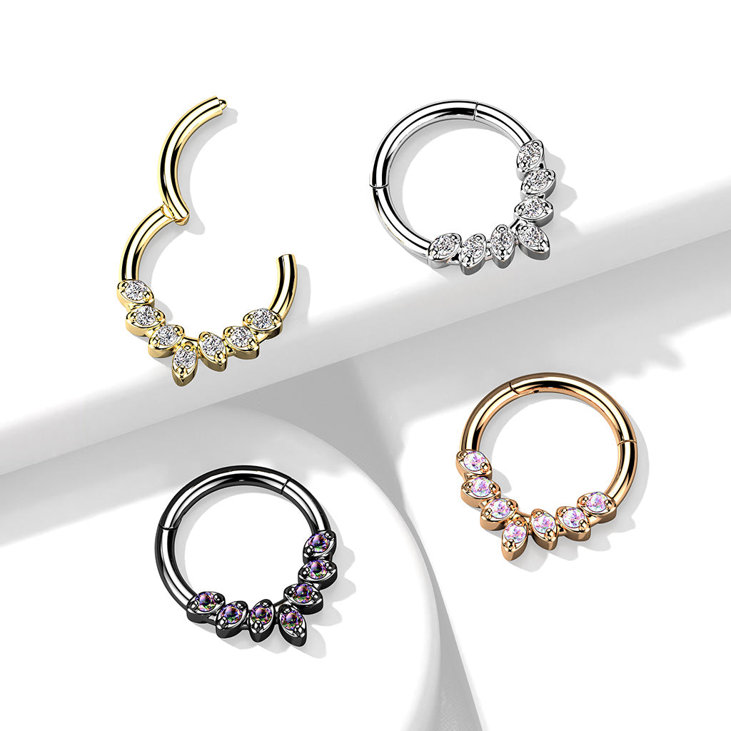 DAINTY MARQUISE TEARDROP CRYSTAL HINGE CLOSE HOOP - 8MM - 16 GAUGE