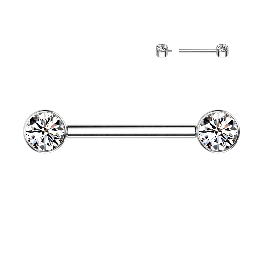 TITANIUM CRYSTAL NIPPLE BARBELL  -16MM
