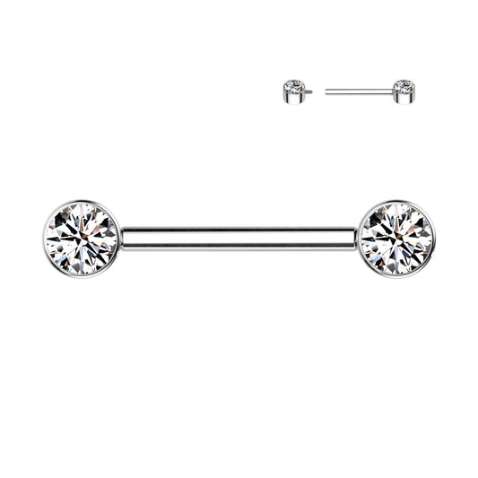 TITANIUM CRYSTAL NIPPLE BARBELL  -16MM