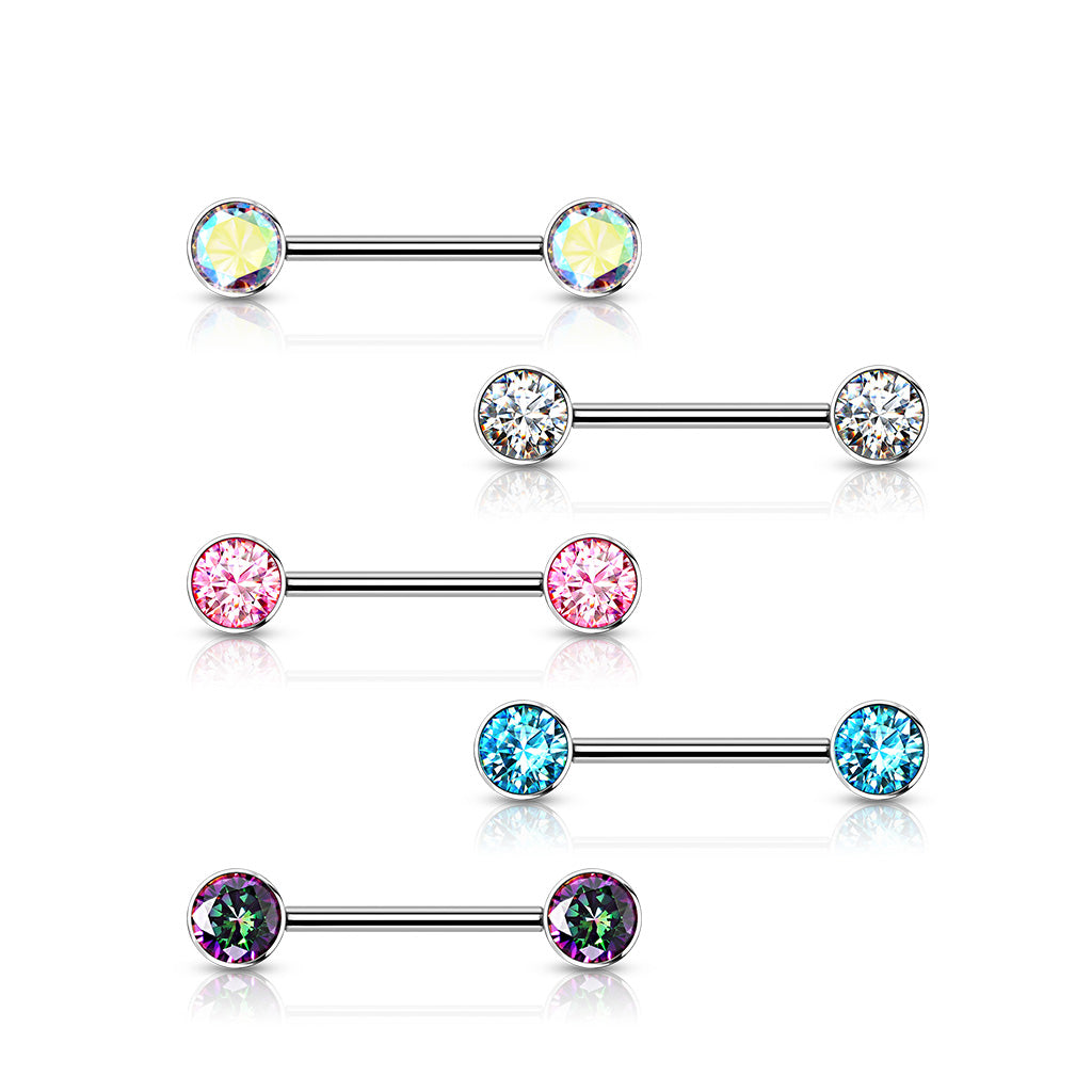 TITANIUM CRYSTAL NIPPLE BARBELL  -16MM