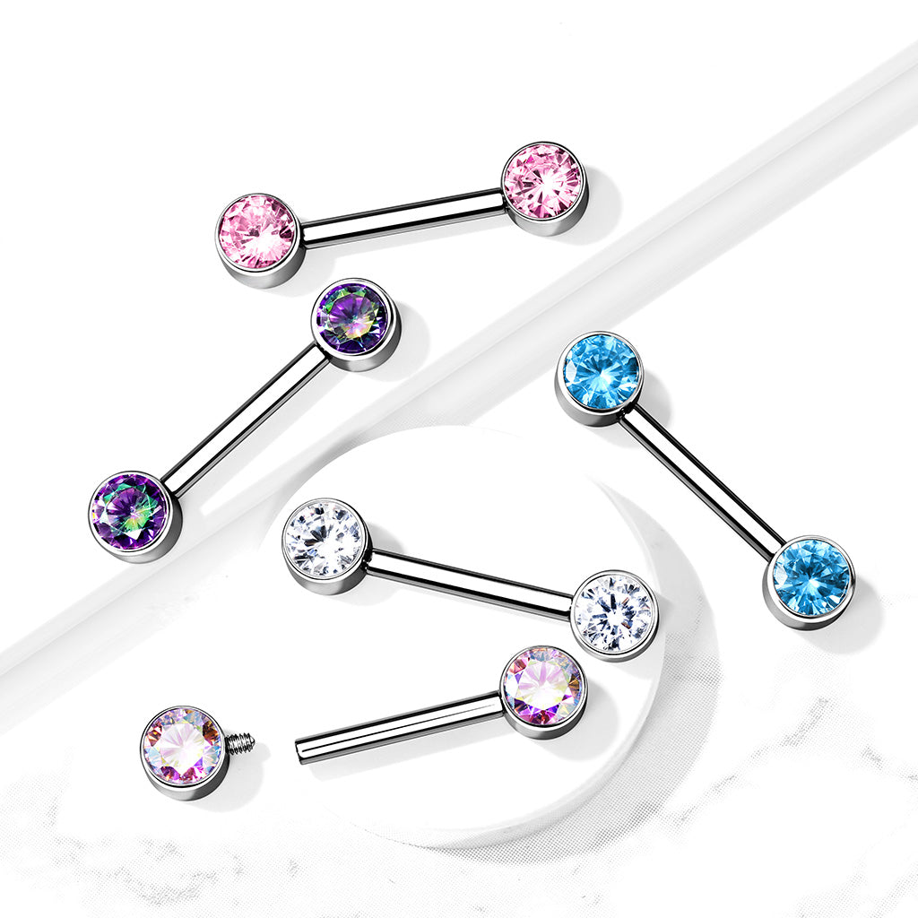 TITANIUM CRYSTAL NIPPLE BARBELL  -16MM