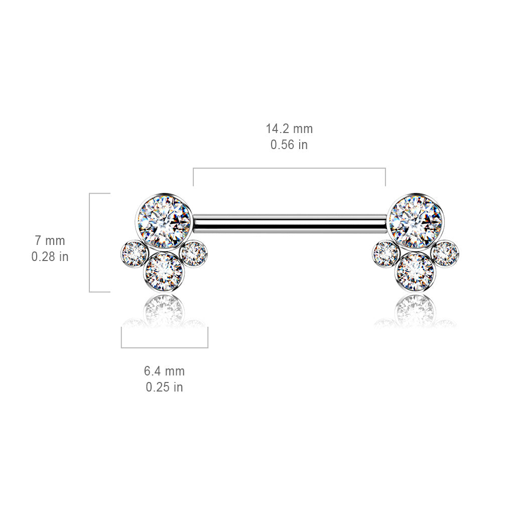 TITANIUM CRYSTAL CLUSTER CHEST NIPPLE BAR