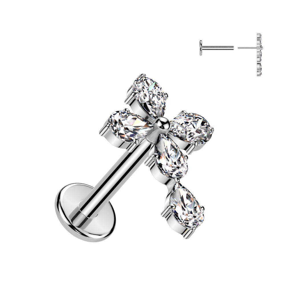 CRYSTAL CELTIC CROSS THREADLESS FLAT BACK LABRET STUD - 8MM