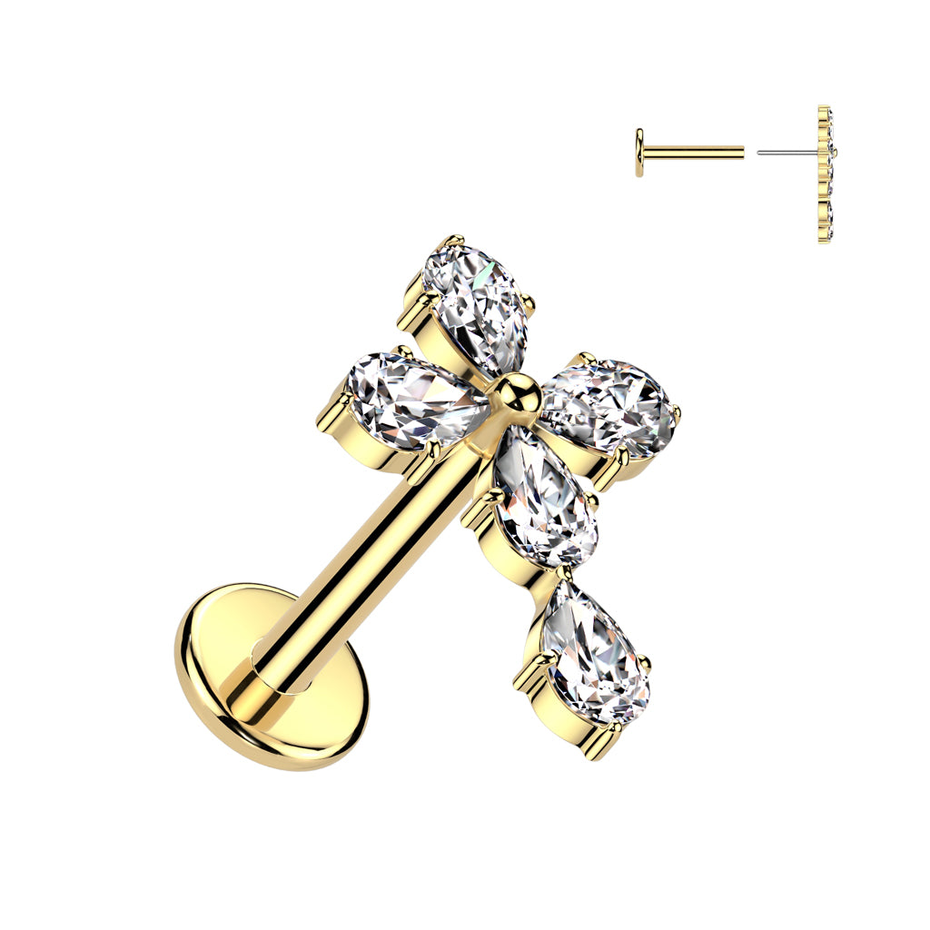 CRYSTAL CELTIC CROSS THREADLESS FLAT BACK LABRET STUD - 8MM
