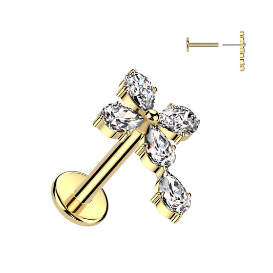 CRYSTAL CELTIC CROSS THREADLESS FLAT BACK LABRET STUD - 8MM