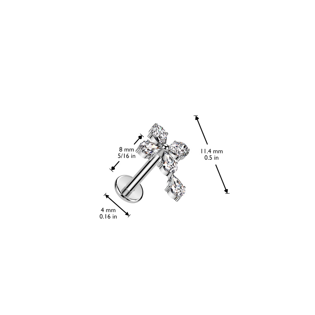 CRYSTAL CELTIC CROSS THREADLESS FLAT BACK LABRET STUD - 8MM