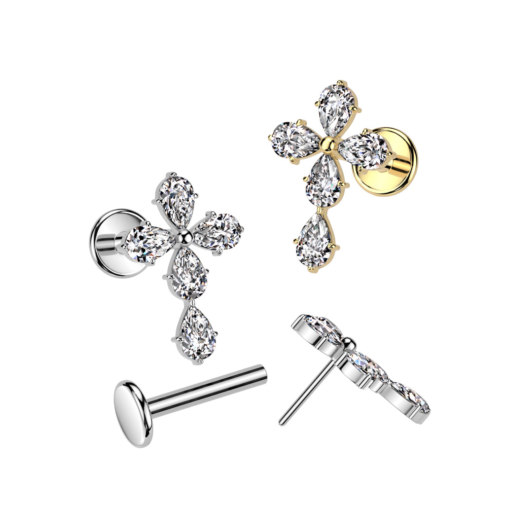 CRYSTAL CELTIC CROSS THREADLESS FLAT BACK LABRET STUD - 8MM