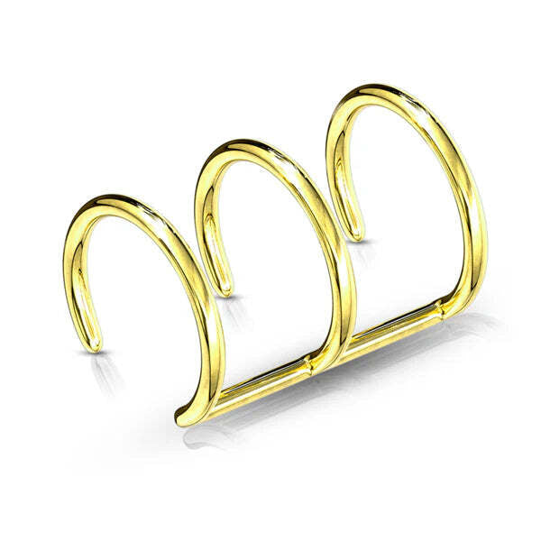 GOLD TRIPLE CLIP ON FAUX PIERCING HELIX HOOP EAR CUFF