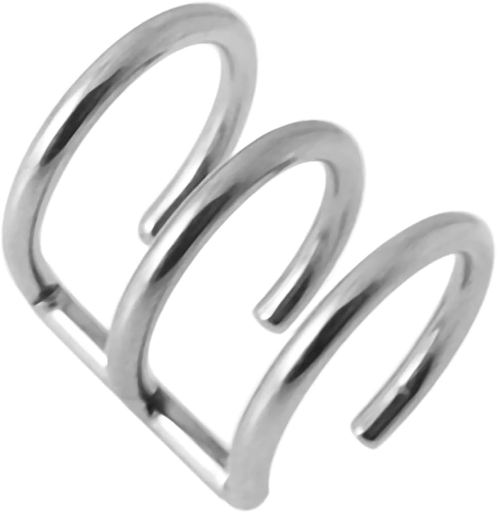 SILVER TRIPLE CLIP ON FAUX PIERCING HELIX HOOP EAR CUFF