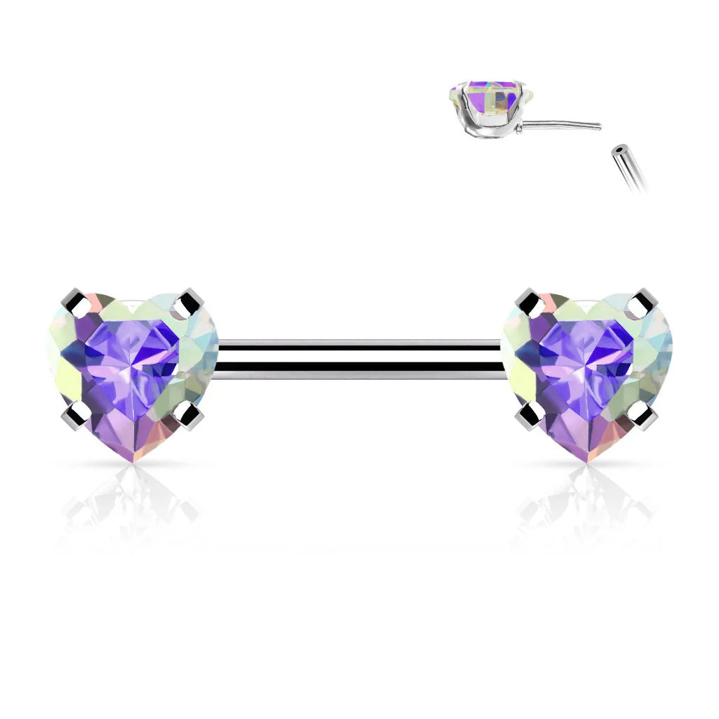 SPARKLE LOVE HEART CRYSTAL NIPPLE BAR - 12MM