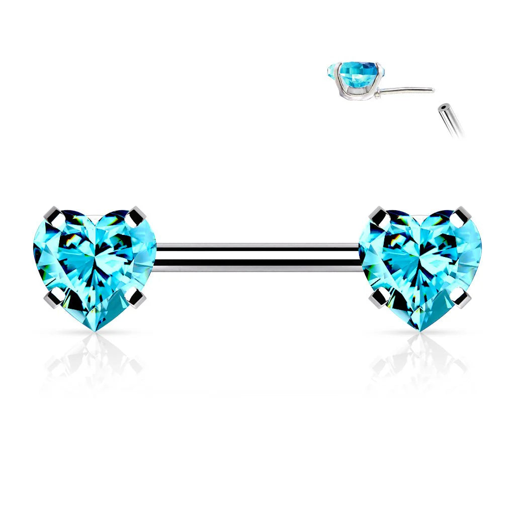 SPARKLE LOVE HEART CRYSTAL NIPPLE BAR - 12MM