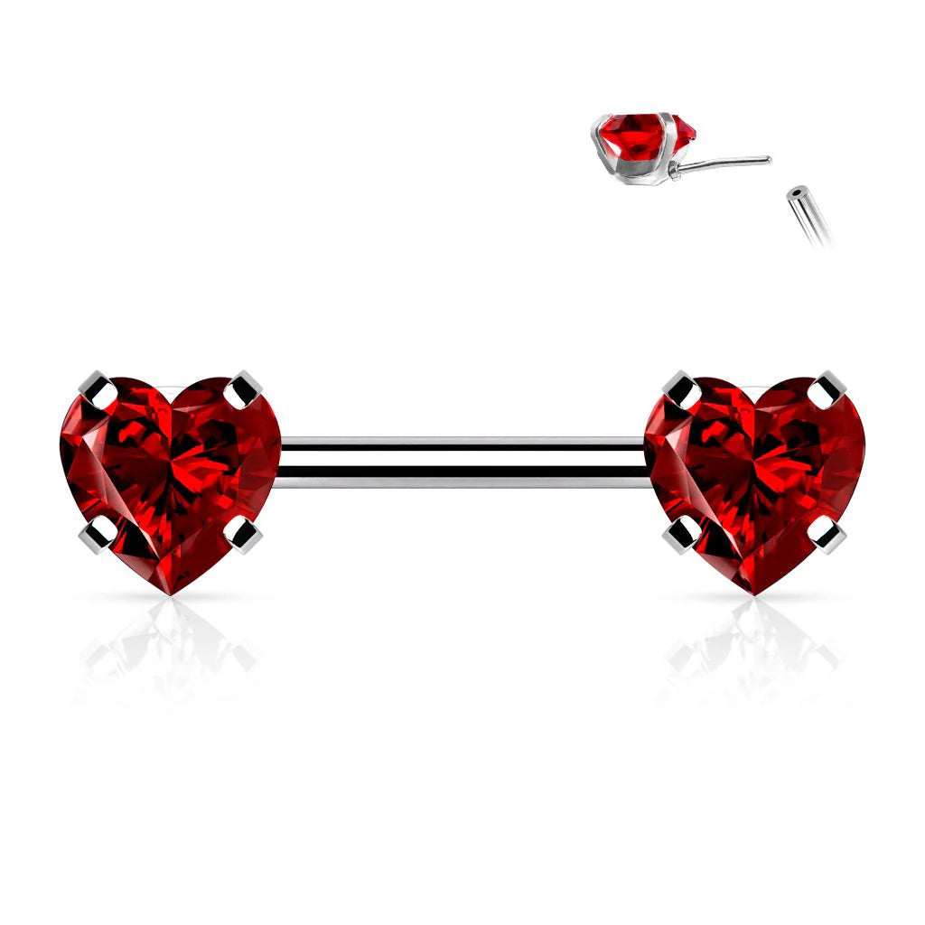 SPARKLE LOVE HEART CRYSTAL NIPPLE BAR - 12MM