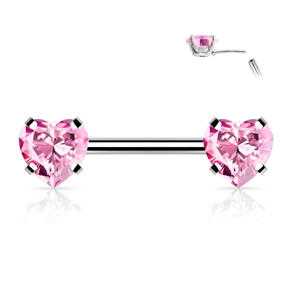 SPARKLE LOVE HEART CRYSTAL NIPPLE BAR - 12MM