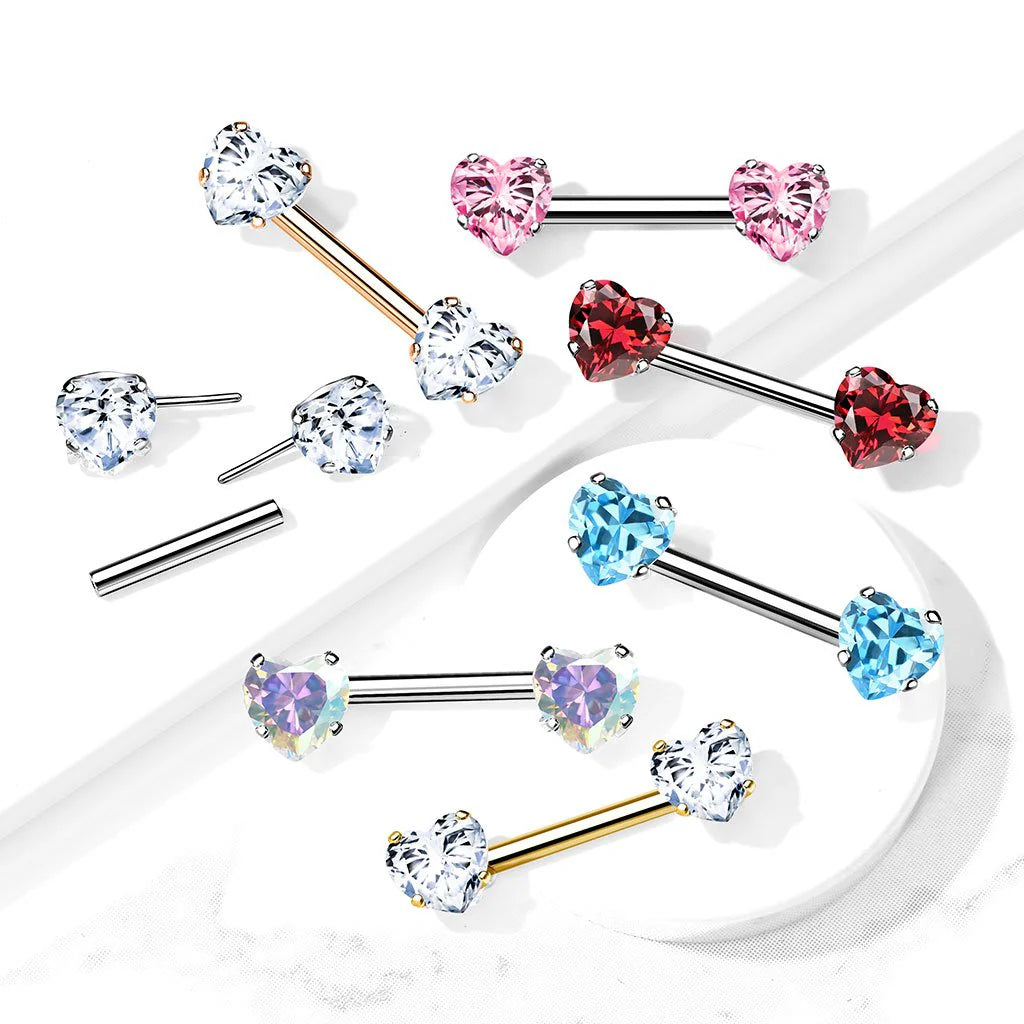 SPARKLE LOVE HEART CRYSTAL NIPPLE BAR - 12MM