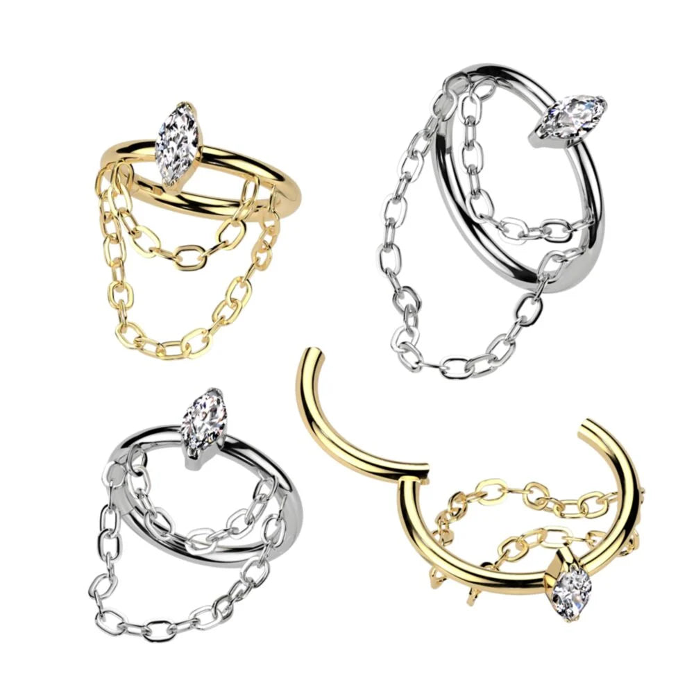 TITANIUM CHAIN & CRYSTAL TEARDROP HOOP - 8MM & 10MM