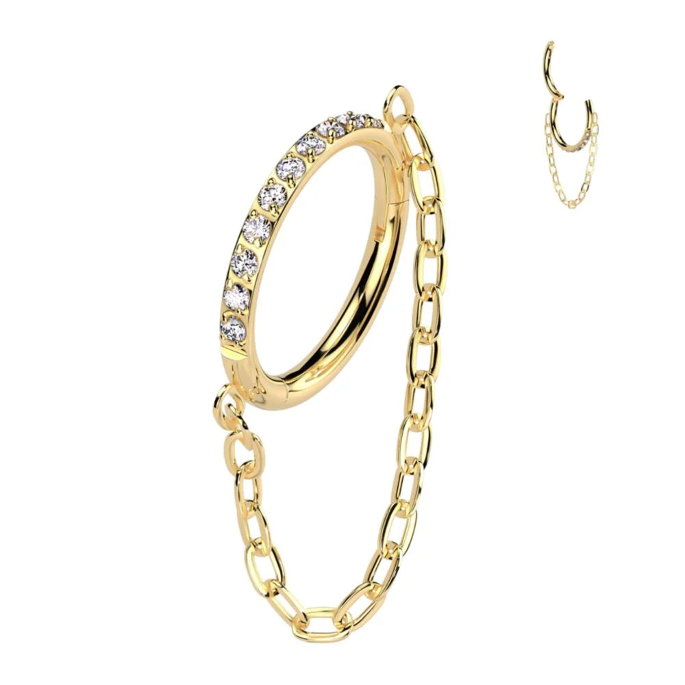TITANIUM 10MM CRYSTAL CHAIN CHARM CONCH HOOP