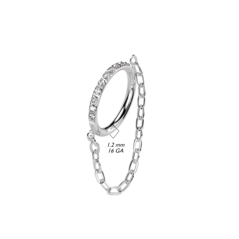 TITANIUM 10MM CRYSTAL CHAIN CHARM CONCH HOOP