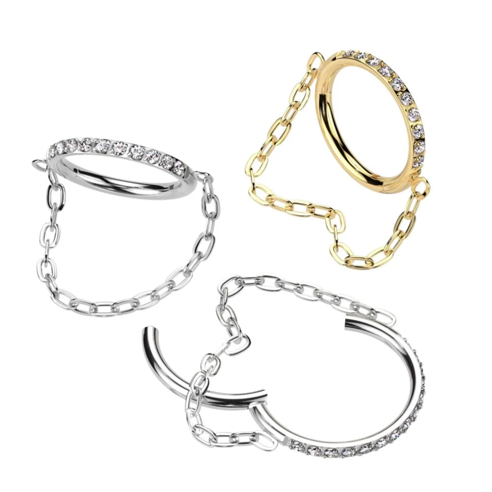 TITANIUM 10MM CRYSTAL CHAIN CHARM CONCH HOOP