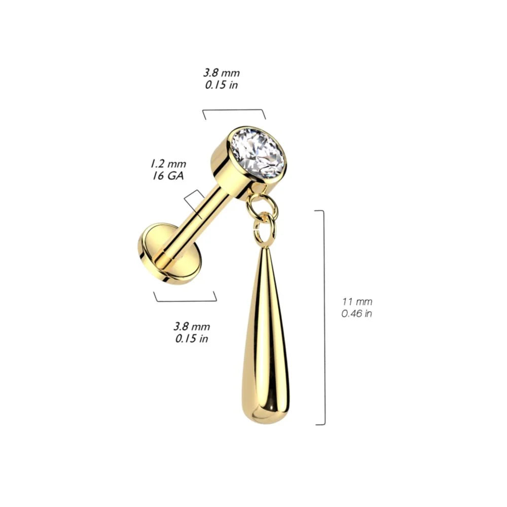 TITANIUM CRYSTAL DROPLET LABRET STUD - 16 GAUGE