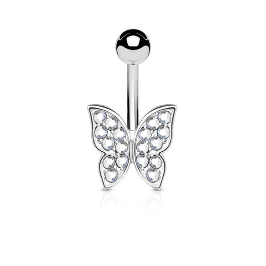 CRYSTAL BUTTERFLY BELLY BAR - 10MM - 14 GAUGE
