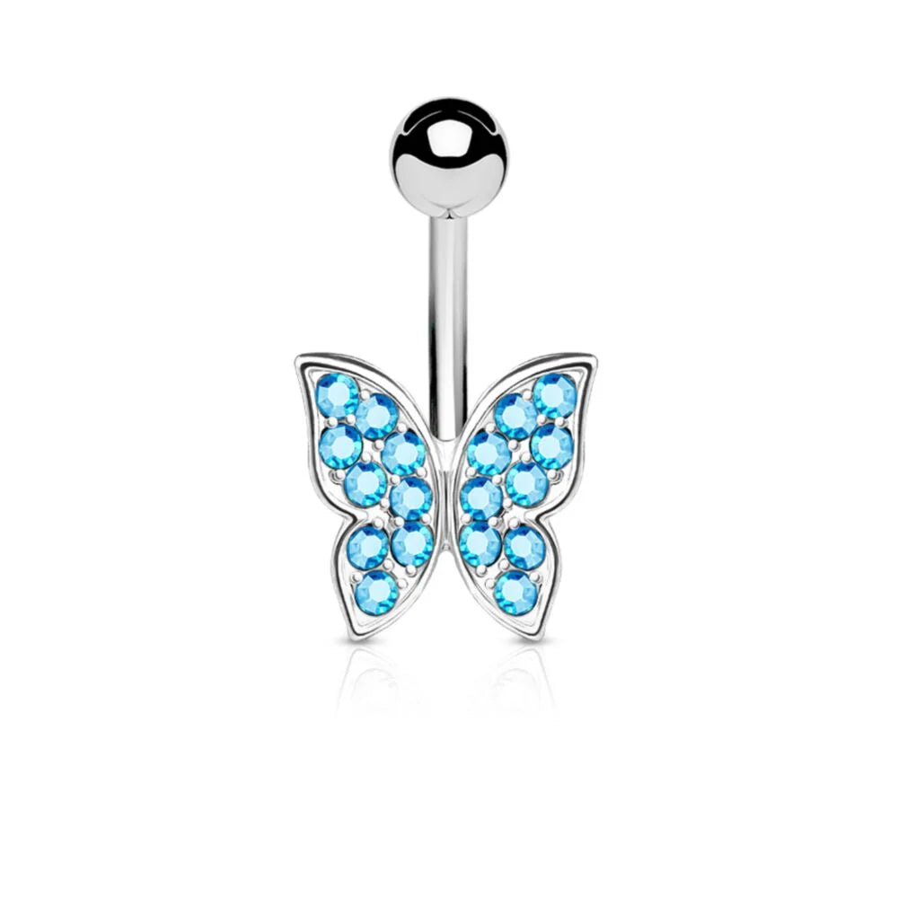CRYSTAL BUTTERFLY BELLY BAR - 10MM - 14 GAUGE