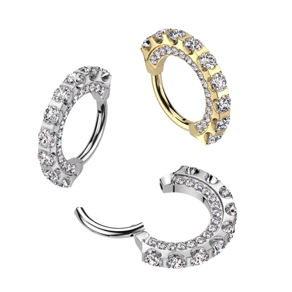 TITANIUM MULTI SIDED CRYSTAL HINGE HOOP - 8MM - 16 GAUGE