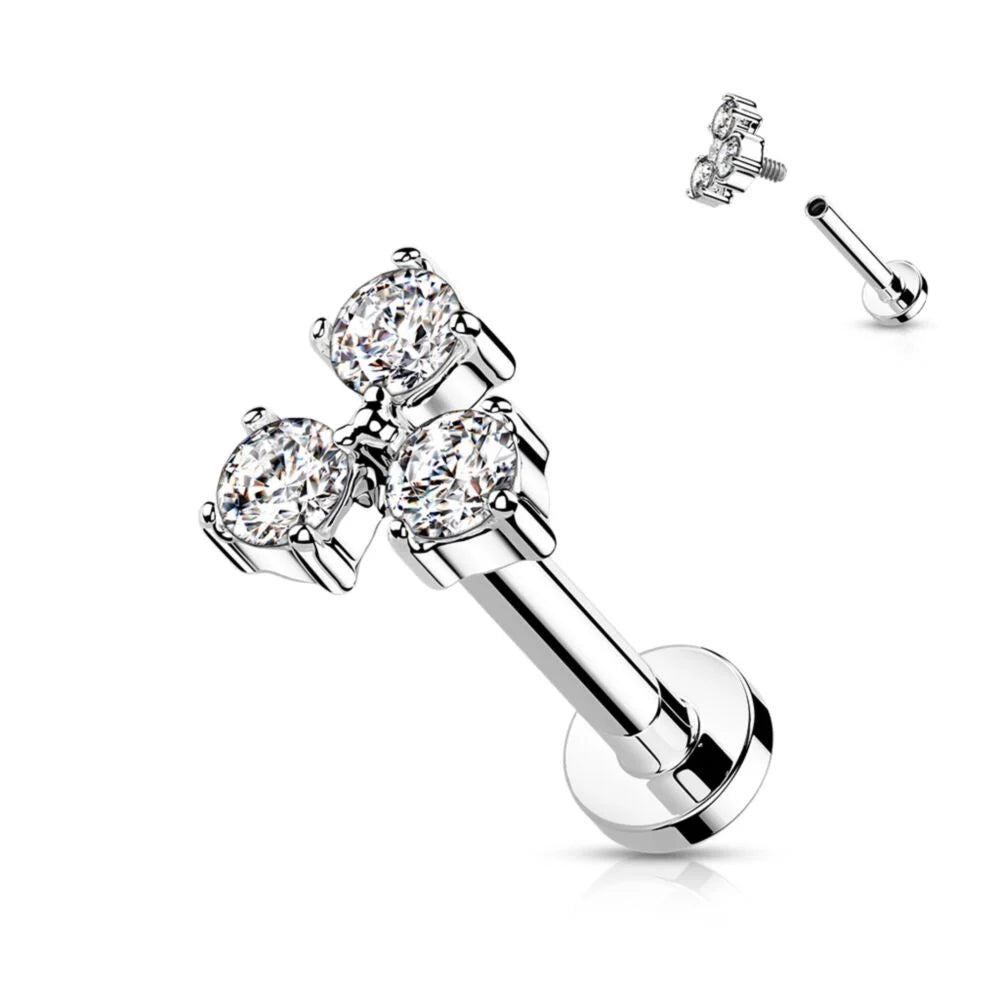 DAINTY TRIPLE CRYSTAL FLAT BACK LABRET STUD