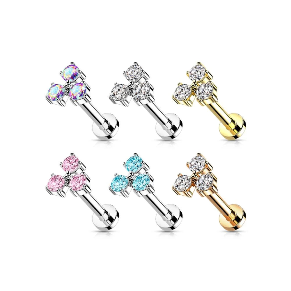 DAINTY TRIPLE CRYSTAL FLAT BACK LABRET STUD